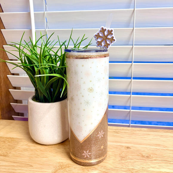 Unbranded Other - White Glitter Gold Snowflake Tumbler, Hot and Cold Drinks Water 20oz Handmade